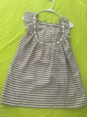 Rebecca Taylor Cream Top with Navy Stripe and Bead Detail